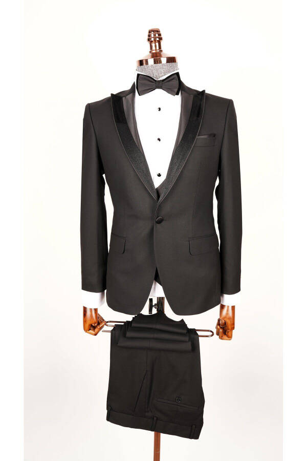 Men's Black Tuxedo Suit with Swallowtail Collar - 1