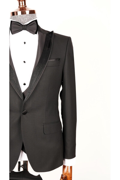 Men's Black Tuxedo Suit with Swallowtail Collar - 3