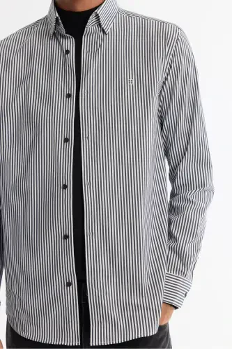 Men's Black Under Buttoned British Collar Easy Iron - AVVA (1)