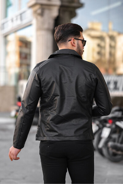 Men's Black Unlined Belted Leather Jacket - 5