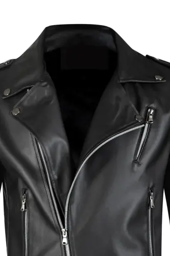 Men's Black Unlined Belted Leather Jacket - 6