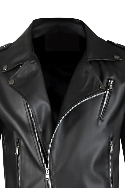 Men's Black Unlined Belted Leather Jacket - 6