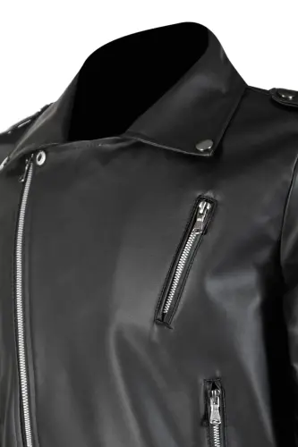 Men's Black Unlined Belted Leather Jacket - 7