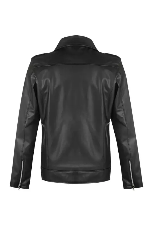 Men's Black Unlined Belted Leather Jacket - 8