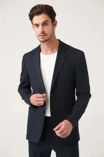 Men's black, unlined, stretch knit jacket with double vents. - 3