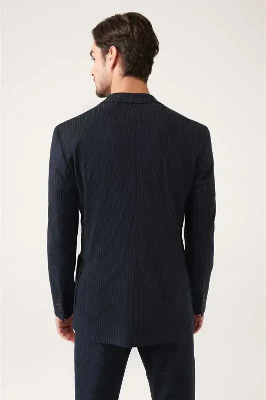 Men's black, unlined, stretch knit jacket with double vents. - 4