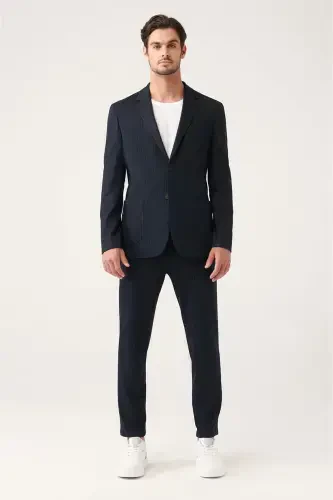 Men's black, unlined, stretch knit jacket with double vents. - 5