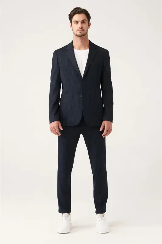 Men's black, unlined, stretch knit jacket with double vents. - 5