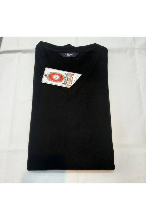 Men's Black V-Neck Sweater - 1
