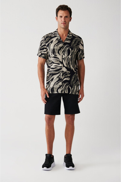 Men's Black Viscose Cuban Collar Leopard Print Short Sleeve Regular Fit Shirt A31y2195 - 6