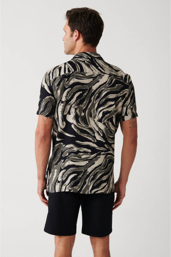 Men's Black Viscose Cuban Collar Leopard Print Short Sleeve Regular Fit Shirt A31y2195 - 5