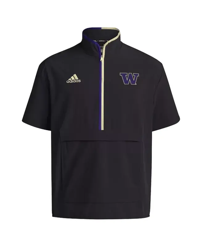 Men's Black Washington Huskies 2024 Coaches Sideline Half-Zip Short Sleeve Jacket-Black - 2