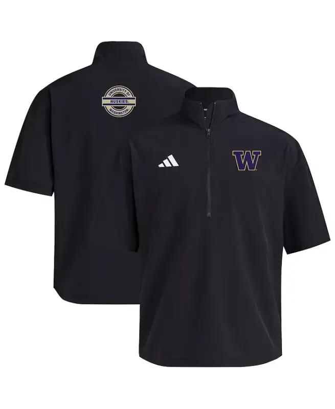 Men's Black Washington Huskies 2024 Half-Zip Short Sleeve Training Jacket-Black - 1