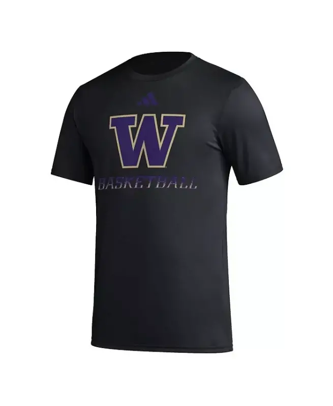 Men's Black Washington Huskies Fadeaway Basketball Pregame AEROREADY T-Shirt-Black - 3