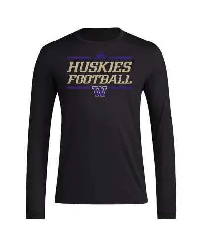 Men's Black Washington Huskies Locker Football Pre-Game AEROREADY Long Sleeve T-Shirt-Black - 3