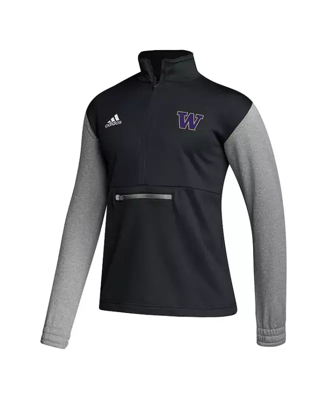Men's Black Washington Huskies Team Issue AEROREADY Quarter-Zip Jacket-Black - 3