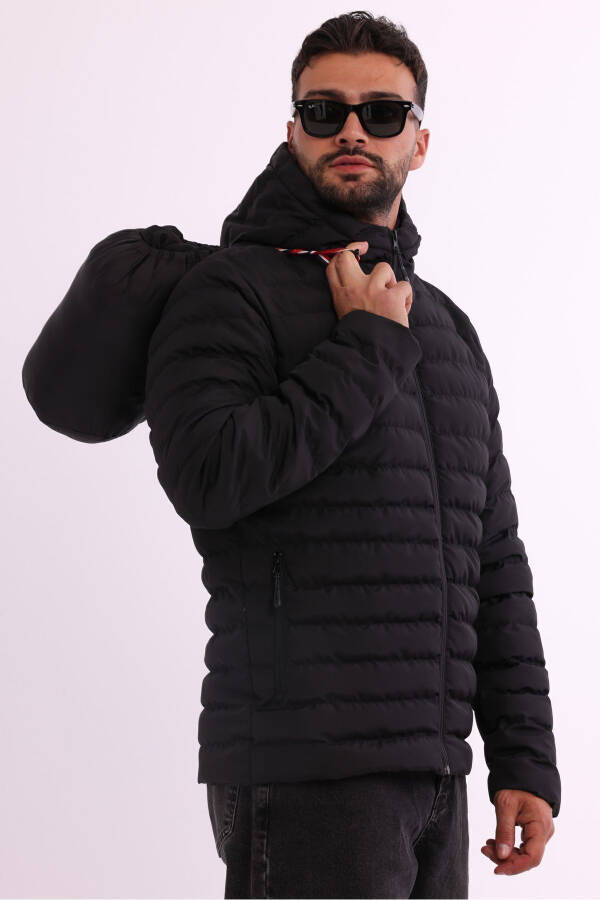 Men's Black Windproof Hooded Packable Lightweight Fleece Filled Sports Jacket - 9