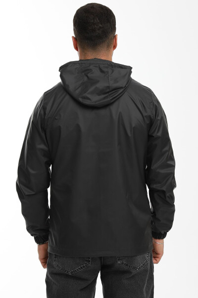 Men's Black Windproof Hooded Raincoat with Pockets and Lining - 15