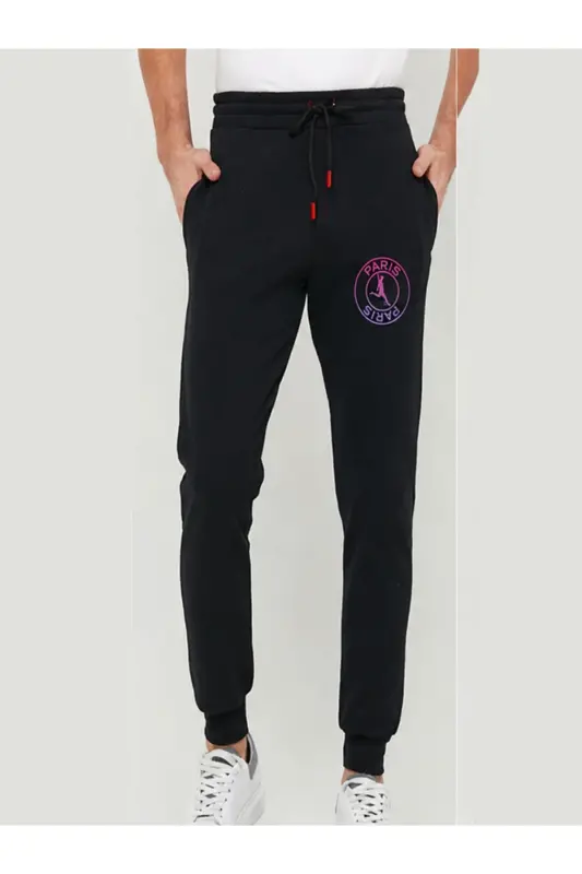 Men's Black Winter Tracksuit Bottoms Slim Fit Tapered Jogger Paris-Black paris - 3