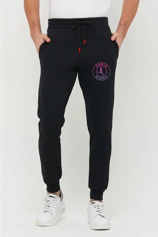 Men's Black Winter Tracksuit Bottoms Slim Fit Tapered Jogger Paris-Black paris - 5