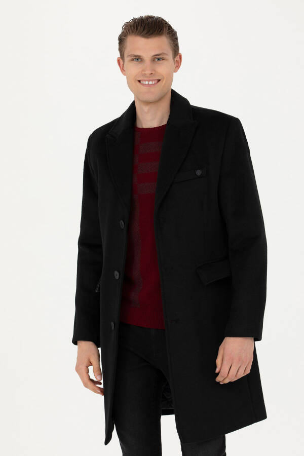 Men's Black Wool Coat - 8