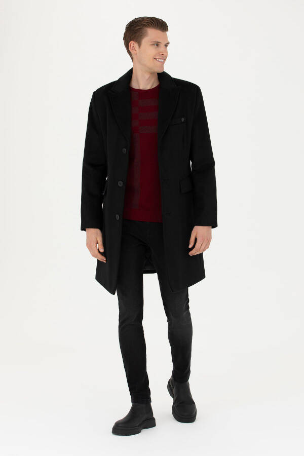 Men's Black Wool Coat - 11