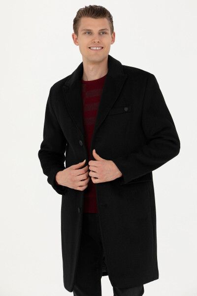 Men's Black Wool Coat - 3