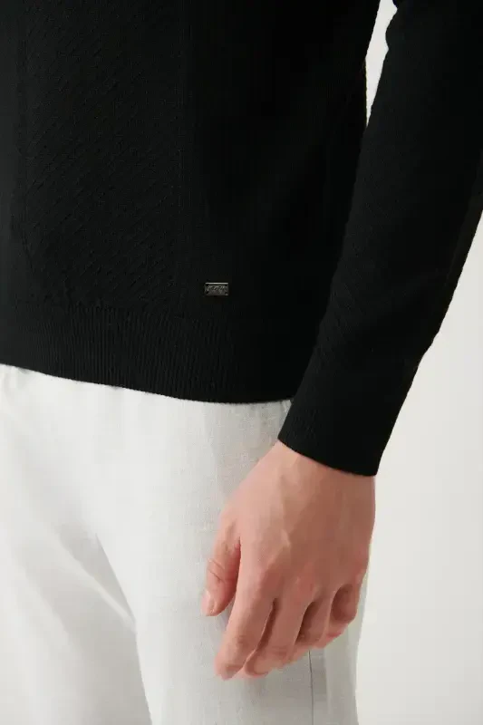 Men's Black Wool Knit Sweater - 6