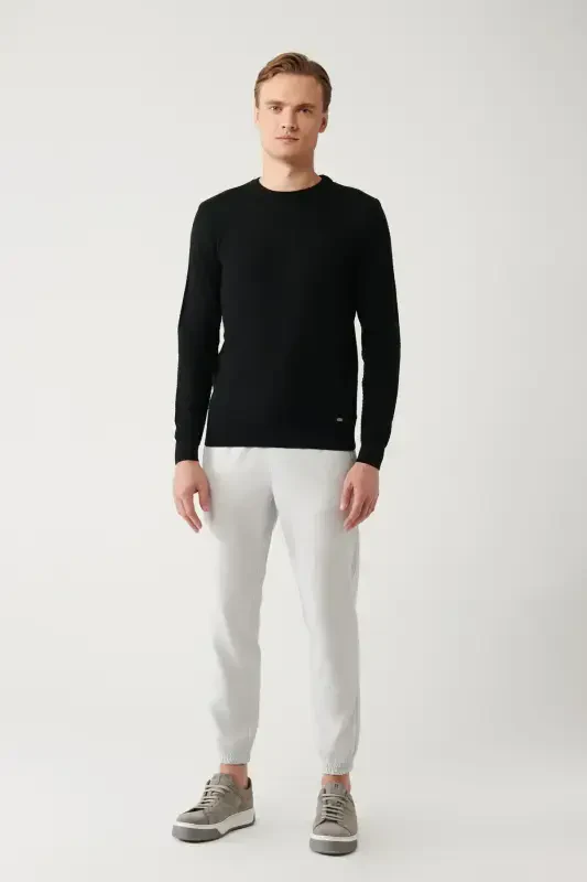 Men's Black Wool Knit Sweater - 7