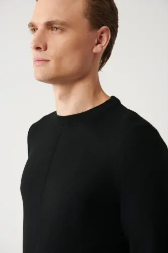Men's Black Wool Knit Sweater - AVVA (1)