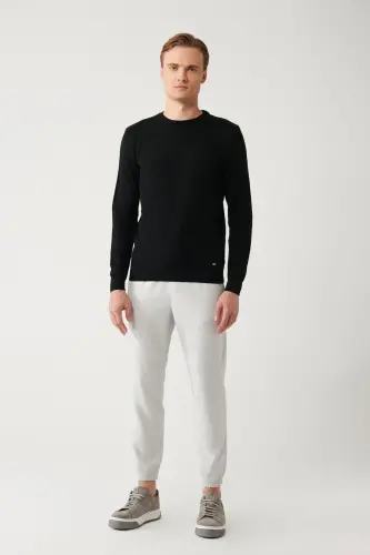 Men's Black Wool Knit Sweater - 7