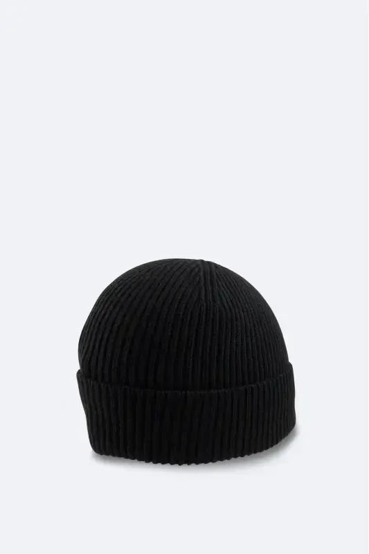 Men's Black Wool Logo Ribbed Beanie B009200-Black - 2