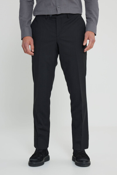 Men's Black Wool Slim Fit Narrow Cut Elastic Waist Side Pocket Classic Trousers 