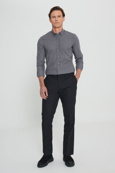 Men's Black Wool Slim Fit Narrow Cut Elastic Waist Side Pocket Classic Trousers - 2