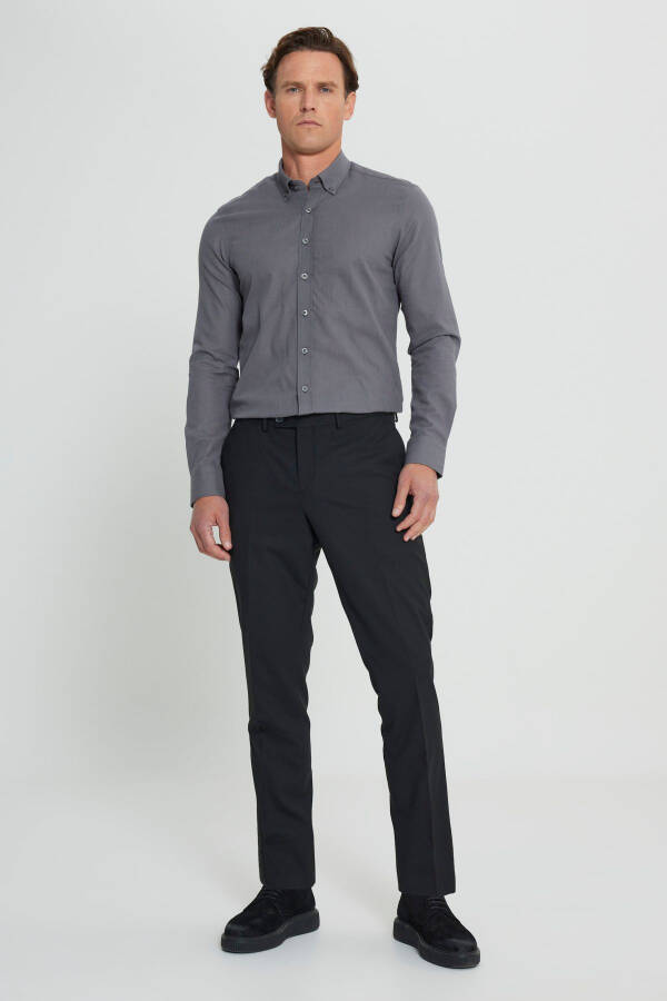 Men's Black Wool Slim Fit Narrow Cut Elastic Waist Side Pocket Classic Trousers - 3