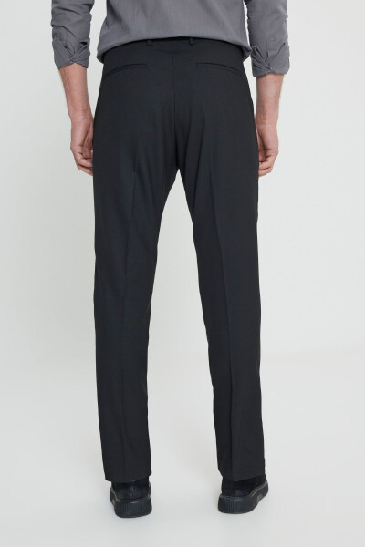 Men's Black Wool Slim Fit Narrow Cut Elastic Waist Side Pocket Classic Trousers - 5