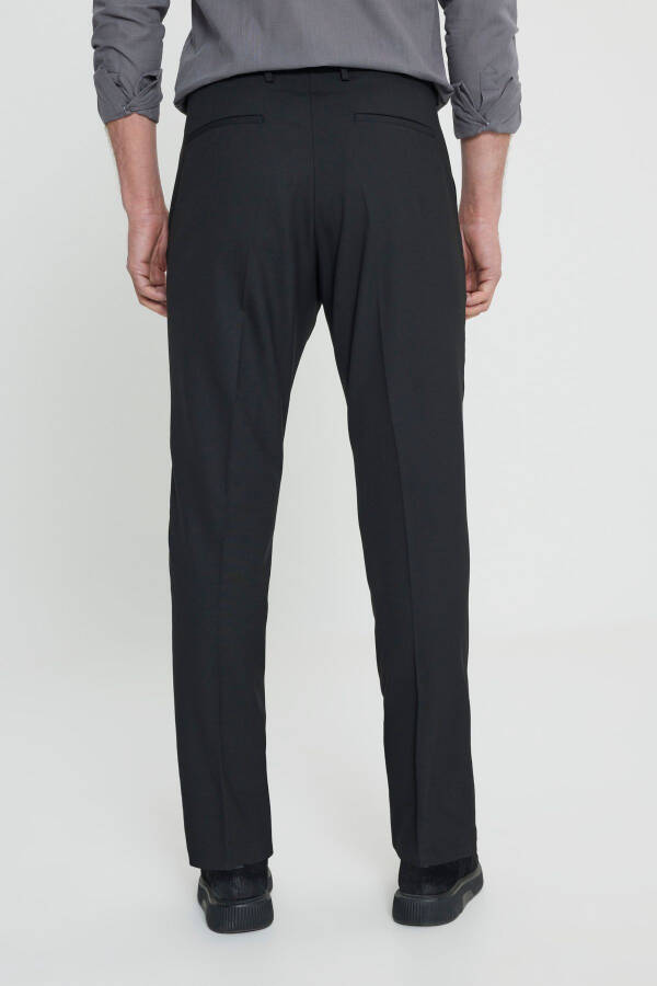 Men's Black Wool Slim Fit Narrow Cut Elastic Waist Side Pocket Classic Trousers - 5