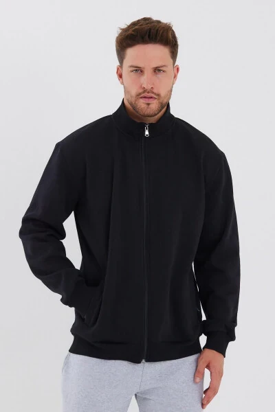 Men's Black Zippered Hoodie with Cotton Lining and Side Pockets - MMETALIC (1)