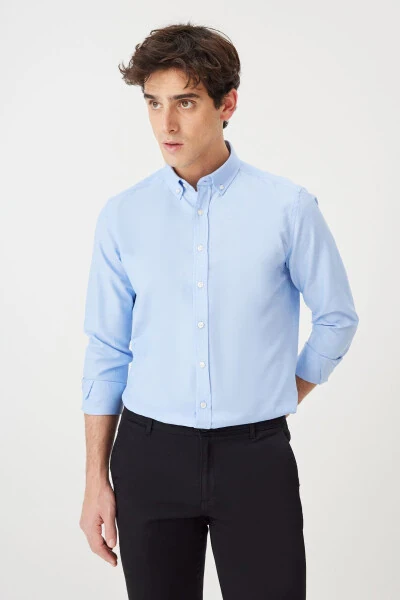 Men's Blue 2-Pack Cotton Oxford Easy Iron Slim Fit Shirt Bundle - 2