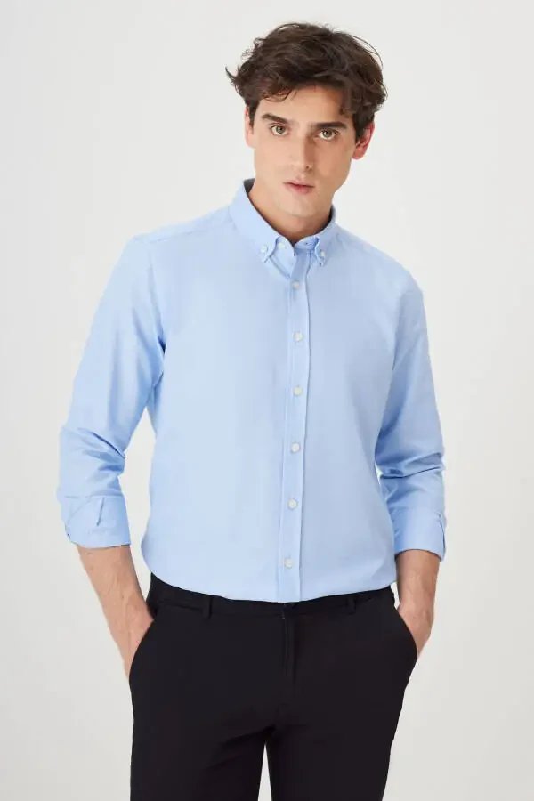 Men's Blue 2-Pack Cotton Oxford Easy Iron Slim Fit Shirt Bundle - 4