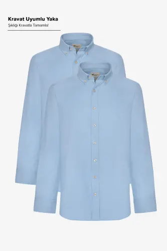Men's Blue 2-Pack Cotton Oxford Easy Iron Slim Fit Shirt Bundle 