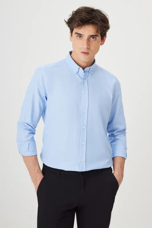 Men's Blue 2-Pack Cotton Oxford Easy Iron Slim Fit Shirt Bundle - 4