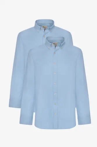 Men's Blue 2-Pack Cotton Oxford Easy Iron Slim Fit Shirt Bundle - 7