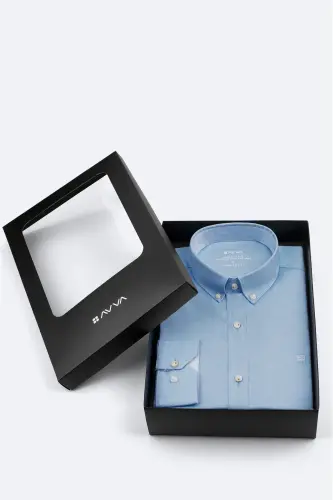 Men's Blue Button-Down Collar 100% Cotton Oxford Shirt B002034-Blue - AVVA (1)