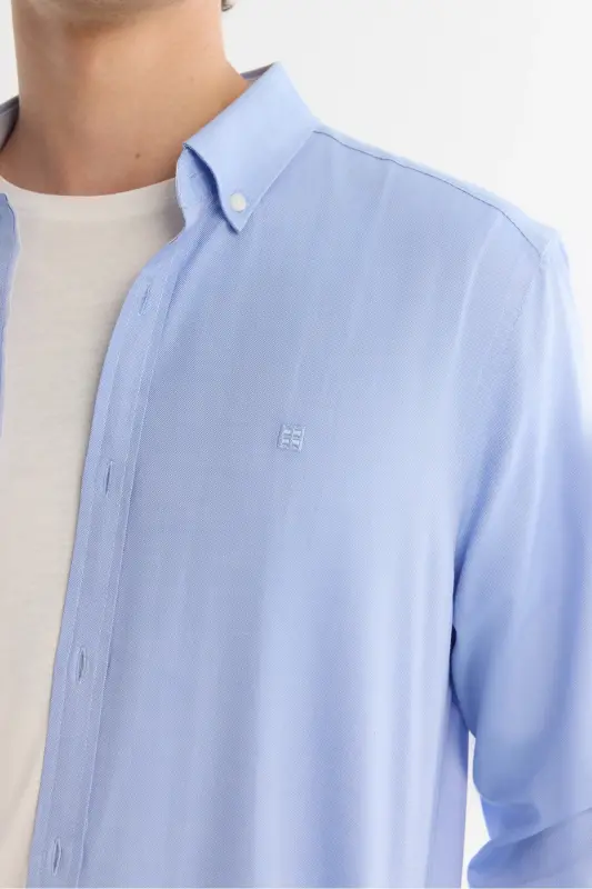 Men's Blue Button-Down Collar 100% Cotton Oxford Shirt B002034-Blue - 4