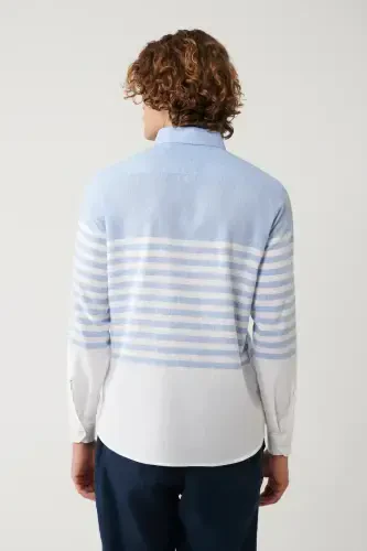 Men's Blue Button-Down Collar Striped Slim Fit Shirt A41y2190 - 4