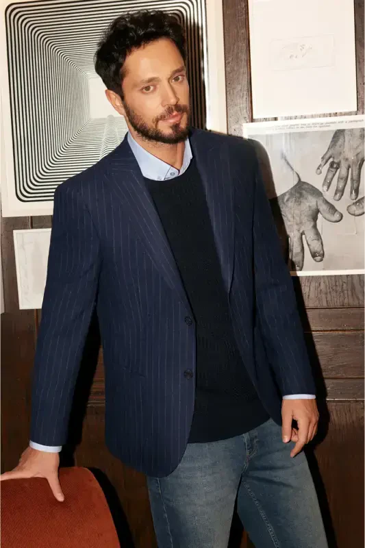 Men's Blue Button Down Easy Iron Oxford Cotton Regular Fit Shirt E002000 - AVVA