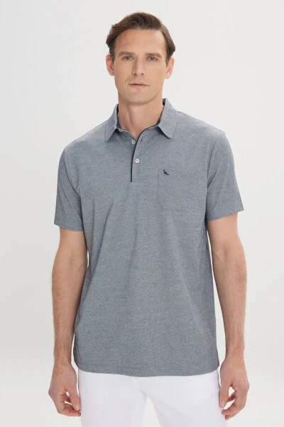 Men's Blue Comfort Fit Relaxed Cut Polo Collar Cotton Short Sleeve T-Shirt - ALTINYILDIZ CLASSICS