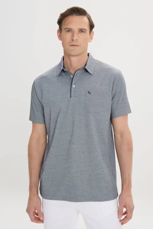 Men's Blue Comfort Fit Relaxed Cut Polo Collar Cotton Short Sleeve T-Shirt - 1