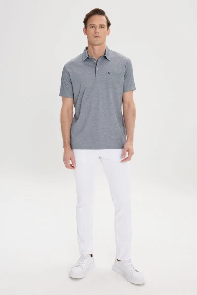 Men's Blue Comfort Fit Relaxed Cut Polo Collar Cotton Short Sleeve T-Shirt - ALTINYILDIZ CLASSICS (1)